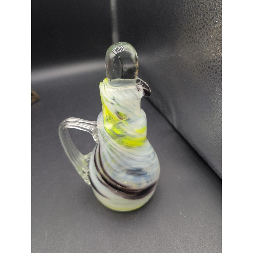 Vintage Art Glass Cruet Glow Hand Blown 7" 5 Oz. MCM yellow Brown Swirl - Picture 1 of 6